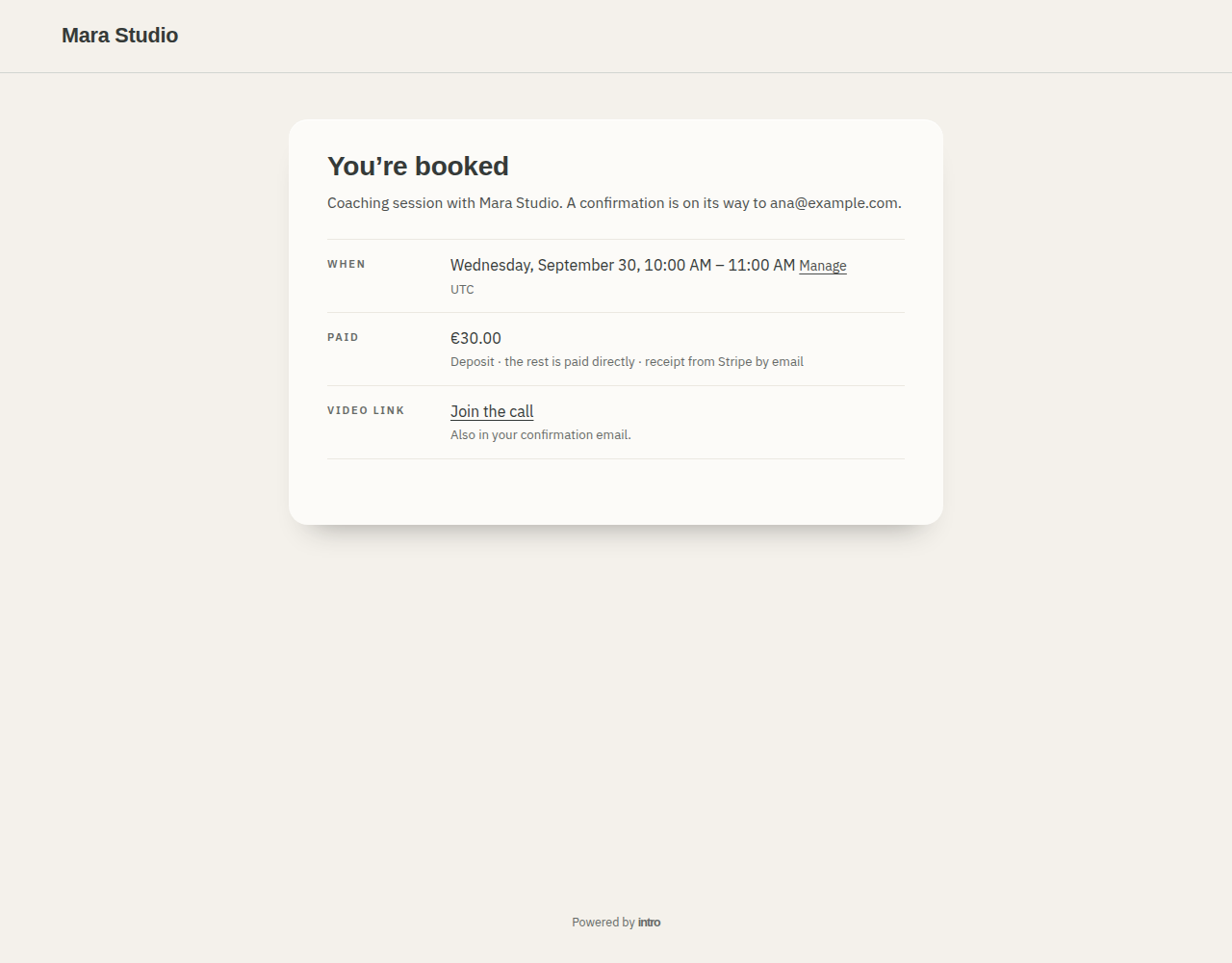 A confirmed and paid booking