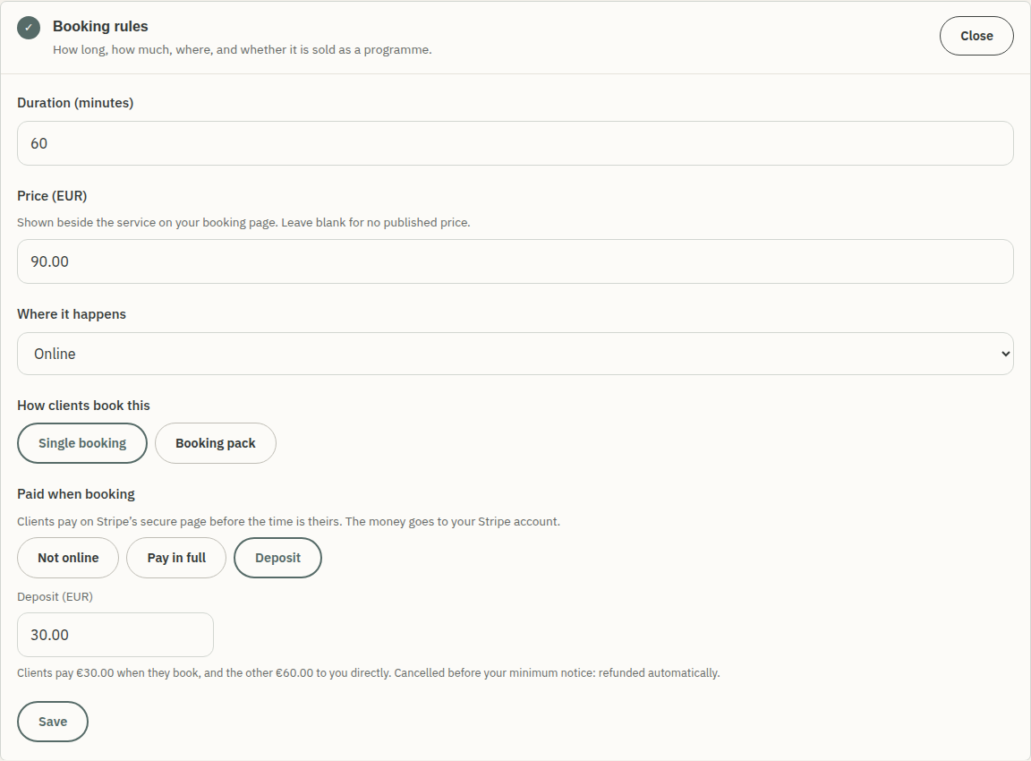 Payment options for a khloe service